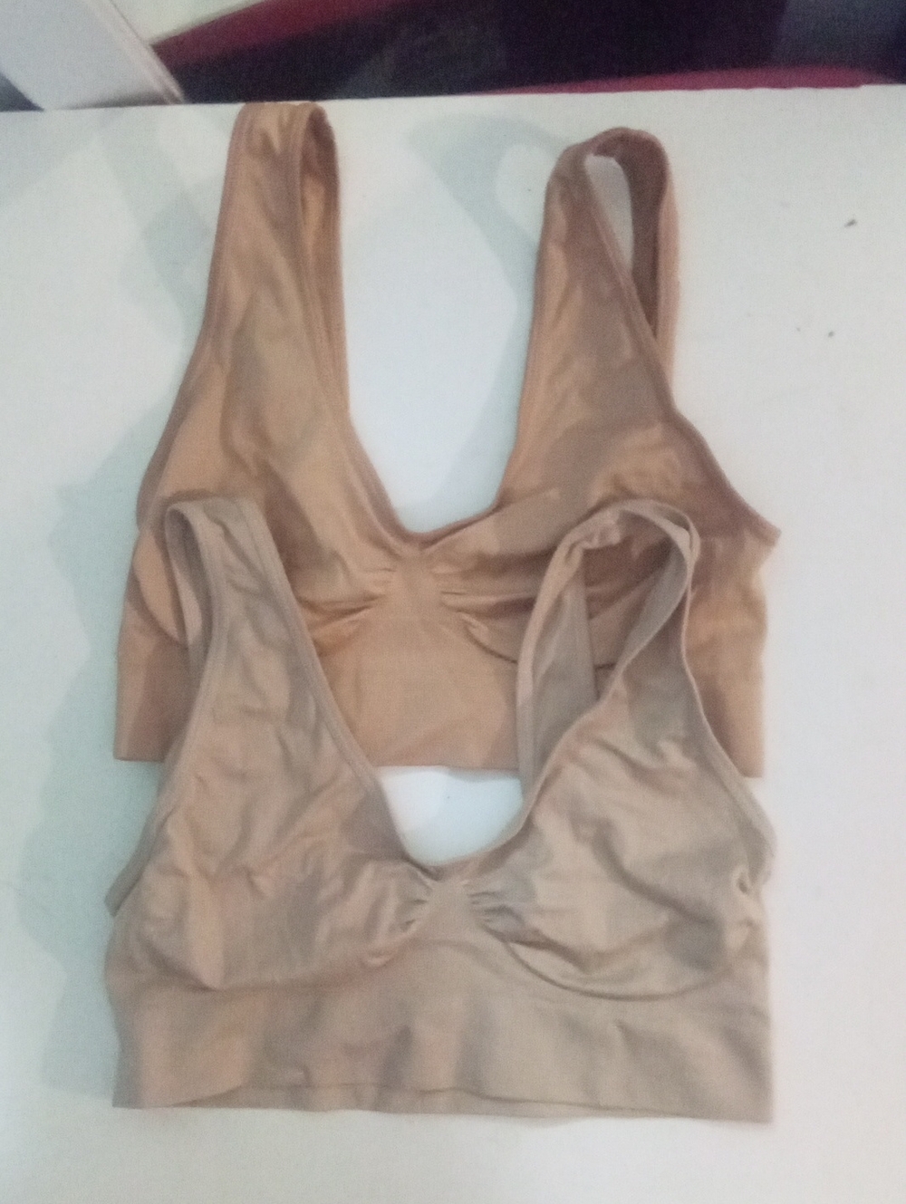 Rhonda Shear Nude Seamless Wireless Bralettes - Beige Set Of 2 Large New